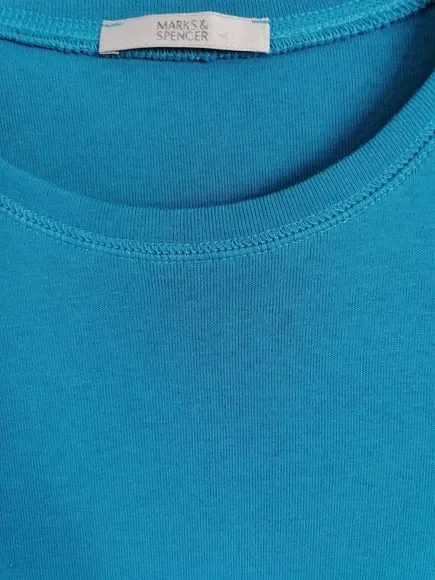 M&S Womens T Shirt Size 20 Teal Blue Short Sleeves New 100% Cotton - Picture 2 of 6